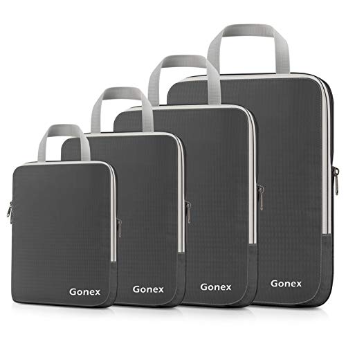 Gonex Compression Packing Cubes, 4pcs Expandable Storage Travel Luggage Bags Organizers (Deep Gray)