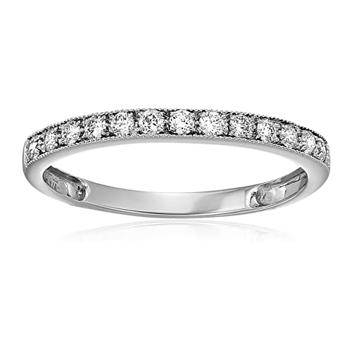 VIR JEWELS 1/5 carat (ctw) Diamond Wedding Anniversary Band for Women, Half Eternity Round Diamond Engagement Ring 14K White Gold Prong Set with Milgrain 0.20 cttw, Size 4.5