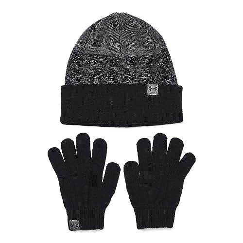 Under Armour Boys' Standard Beanie & Glove Combo, (001) Black/Pitch Gray/Black, One Size Fits Most