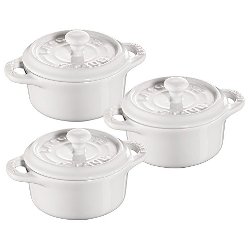 STAUB Ceramics Dutch Oven 3-piece Mini Round Cocotte, White