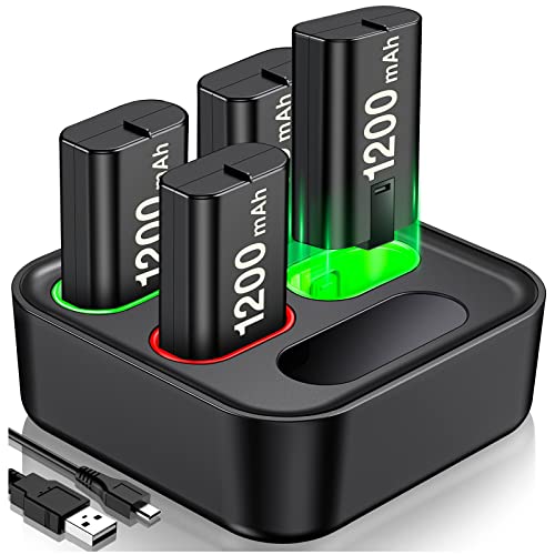 4 x 2880mWh (1200mAh) Xbox Controller Battery Pack for Xbox Series X|S/Xbox One S/X/Elite, Xbox One Rechargeable Battery Pack with Fast Charger Station for Xbox Wireless Controller