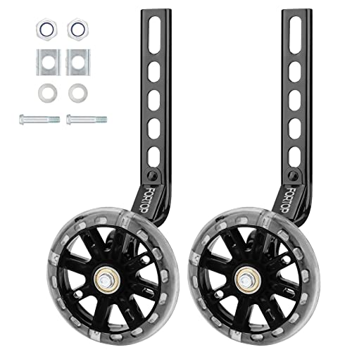 FORTOP Bike Training Wheels, Pair of Heavy Duty Rear with Stabilizers Mounted Kit for Kids Boy Girls Bikes of Single Speed Bicycle with 12 14 16 18 20 Inch (Black, 12IN-20IN)