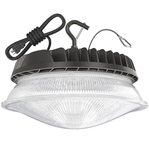HYPERLITE LED High Bay Light with Reflector 100W 12500LM 5000K Daylight, High Bay LED Lights with US Plug for 10-14FT Garage Shop Barn