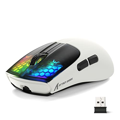 ATTACK SHARK X5 Wireless Gaming Mouse with Tri-Modes BT 5.1/2.4Ghz/USB-C,Lightweight 49g,PAW3212 Optical Sensor,Rechargeable Battery,RGB LED Honeycomb Mice for PC/Tablet/Desktop/Office/Games