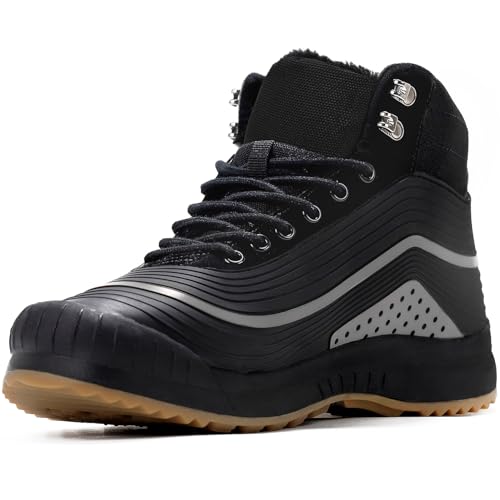 ulogu Snow Boots men Waterproof Insulated Black Duck Boots Fur Lined Warm Ankle Booties Lightweight Comfortable Winter Walking Shoes Zapatos Botas Invierno Para hombres Size 13