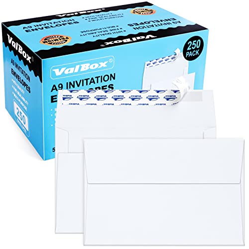 ValBox A9 Invitation Envelopes 250 Qty 5-3/4 x 8-3/4' White Envelopes Self Seal for Invitations, Photos, Wedding, Baby Shower Greeting Cards, Announcements - 5.75 x 8.75 Inches