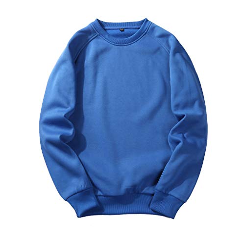 Sweatpants And Sweatshirt Set for Men Men's Autumn And Winter Fashion Trend Casual Solid Color Couple Sweater (Blue, XL)