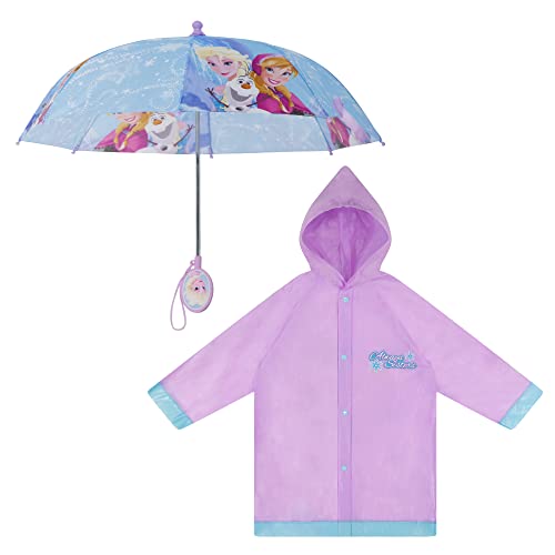 Disney girls Frozen Kids Umbrella and Slicker, Elsa and Anna Rainwear Set for age 2-7 Umbrella, Light Purple, LARGE 6-7 US