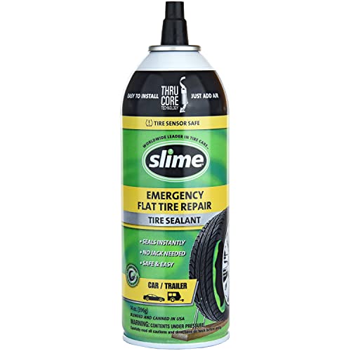 Slime 60186 Flat Tire Puncture Repair Sealant, Emergency Repair for Highway Vehicles, Suitable for Cars/Trailers, Non-Toxic, eco-Friendly, 14oz