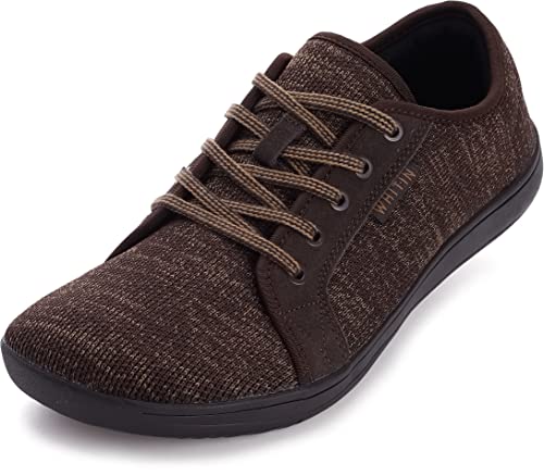WHITIN Men's Extra Wide Width Fashion Barefoot Sneakers Zero Drop Sole W81 Size 11W Minimus Casual Minimalist Tennis Shoes Walking Dark Brown 44