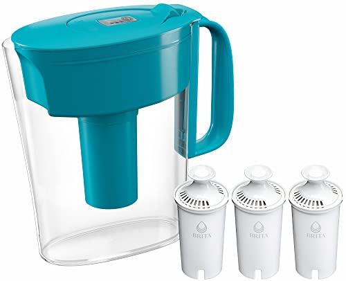 Brita Water Filter Pitcher for Tap and Drinking Water with SmartLight Filter Change Indicator, Includes 3 Standard Filters, Last 2 Months Each, 6-Cup Capacity, BPA Free, Turquoise