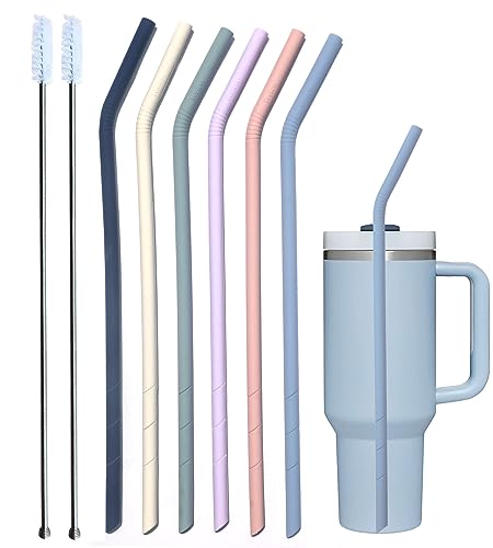 Tegion Pastel Color 14 Inch Extra Long Silicone Replacement Bent Straw for 40 oz Stanley Cup,Accessories-Reusable Flexible Tall Drinking Straw for Quencher Tumbler with Handle,64 oz/1 Gallon Bottle