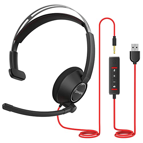 BINNUNE USB Headset with Mic for PC,Computer Headset with Microphone in-line Control for Teams Zoom Call Center Office Work from Home