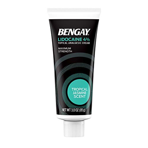 Bengay Pain Relieving Lidocaine Cream, Non-Greasy Topical Analgesic Cream with The Maximum Strength Numbing Relief of 4% Lidocaine HCl, Pleasant and Soothing Tropical Jasmine Scent, 3 oz