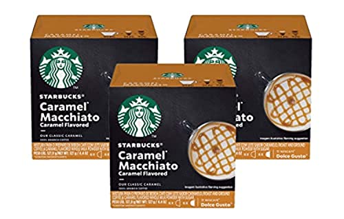Starbucks Coffee by Nescafe Dolce Gusto, Starbucks Caramel Macchiato, Coffee Pods, 12 capsules, Pack of 3 (Packaging May Vary)