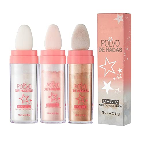 3 Color Polvo De Hadas, Body Brightens the Natural Three-Dimensional Face Blusher Patting Powder Highlighter Makeup (01# 02#03#)