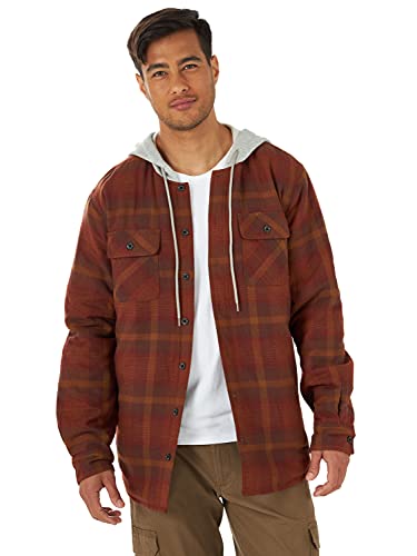 Wrangler Authentics Men's Long Sleeve Quilted Lined Flannel Shirt Jacket with Hood, Red (ZHEEPAE), X-Large