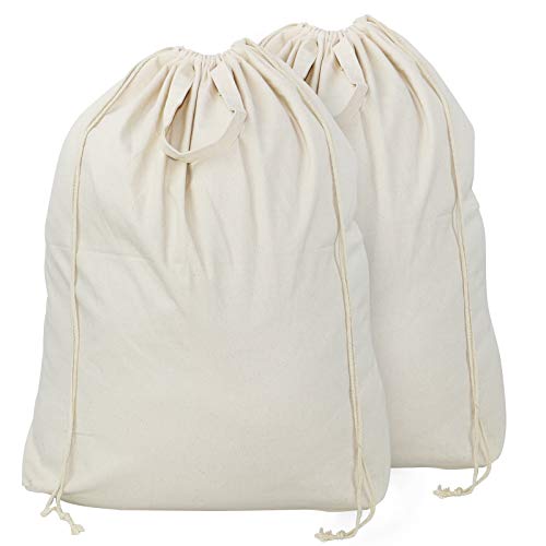 2 Pcs Canvas Laundry Bags with Carrying Handles & Drawstring Closure, Machine-washable Laundry Lining Bags for Laundry Hamper or Baskets