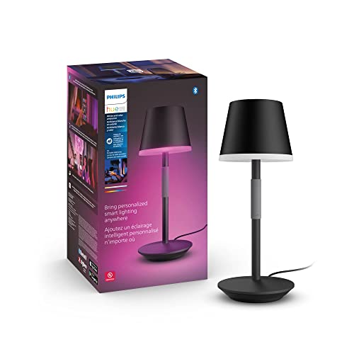 Philips Hue Go Smart Portable Table Lamp, Black - White and Color Ambiance LED Color-Changing Light - 1 Pack - Indoor and Outdoor Use - Control with Hue App or Voice Assistant