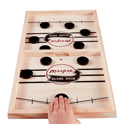 moopok Fast Sling Puck Game,Wooden Hockey Game,Super Foosball Table,Desktop Battle Parent-Child Interaction Winner Slingshot Game,Adults and Kids Family Game Toys