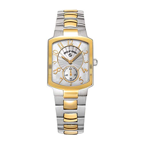 Philip Stein Chronograph Analog Display Japanese Quartz Watch Stainless Steel Clasp Chain Mother-of-pearl Dial with Classic Square Frame Natural Frequency Technology Provides More Energy-Model 21TG-FW
