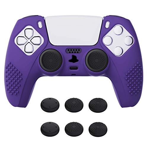 eXtremeRate PlayVital Purple 3D Studded Edition Anti-Slip Silicone Cover Skin for ps5 Controller, Soft Rubber Case for ps5 Wireless Controller with 6 Black Thumb Grip Caps