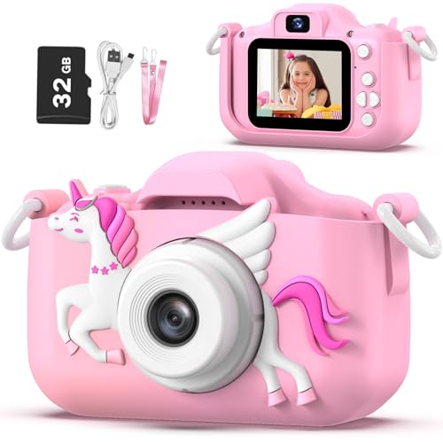 OUTUVAS Unicorn Kids Camera for Girls, Kids Selfie Camera 3-12 Years Old Girls Christmas Birthday Gift for Girls, Unicorn Little Girls Toys for 3 4 5 6 7 8 9 Years Old. (Pink)