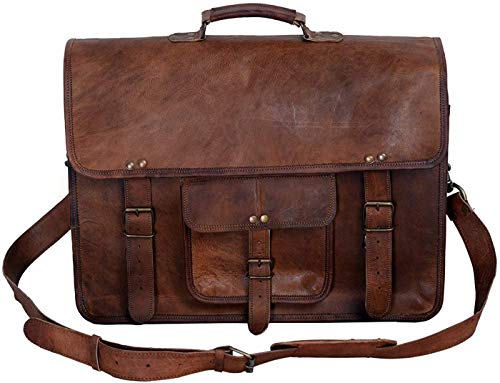 Leather briefcase for men 18 inch laptop messenger bag office satchel computer bag for men and women by KPL (16 INCH)