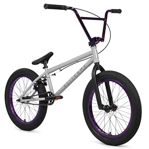 ELITE BICYCLES Elite BMX Bicycle 18'', 20'' & 26'' Model Freestyle Bike - 3 Piece Crank (Grey Purple, 20'')