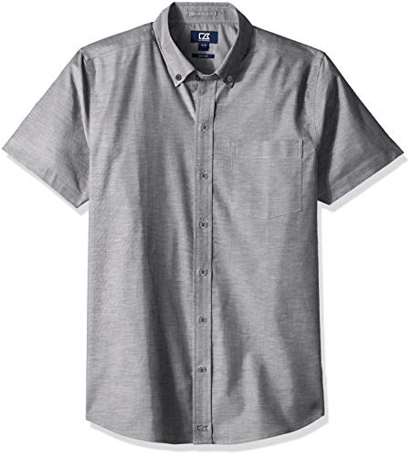 Cutter & Buck Men's Easy Care Tailored Fit Stretch Oxford Short Sleeve Shirt, Charcoal, Large