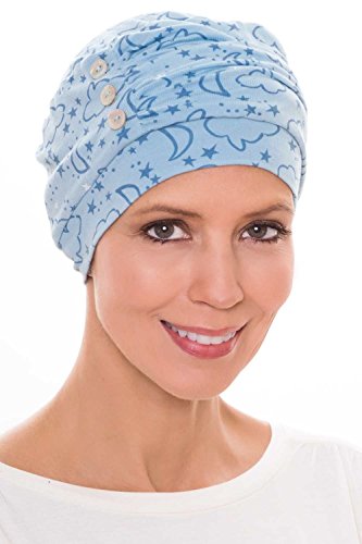 Bamboo Synergy Cap-Caps for Women with Chemo Cancer Hair Loss Luxury Bamboo - Blue Moon & Stars Print