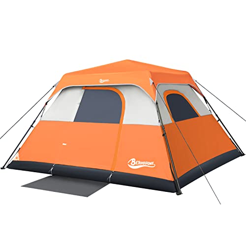BeyondHOME 6 Person Instant Cabin Tent, 60 Sec Setup Family Camping Tent, Waterproof & Windproof Tent with Top Rainfly, Upgraded Ventilation System, for Car Camping Outdoor, Orange