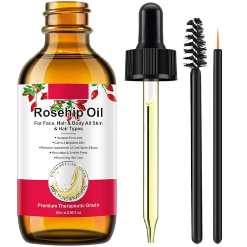 Valleylux Rosehip Oil 60ml, 100% Pure & Natural Rosehip Oil for Face, Body, Hair, Skin & Hand, Can Be Used on Face Moisturizer, Anti-Aging, Dry Skin Relief, Hair Care. (1Pack-2.02fl.oz)