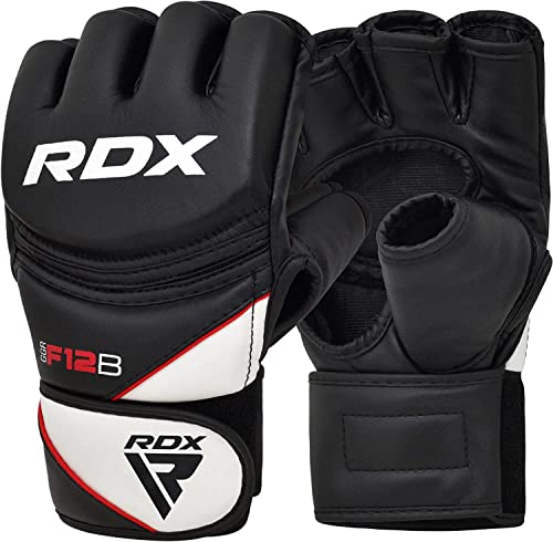 RDX Maya Hide Leather Grappling MMA Gloves UFC Cage Fighting Sparring Glove Training F12, Large, Black