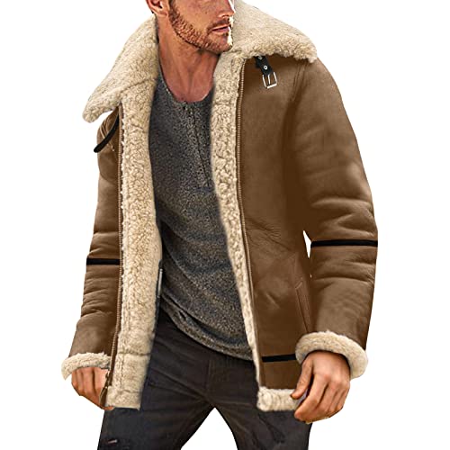 DALIO Men's Fleece Lined Trucker Jacket Distressed Faux Suede Leather Coat Plus Size Heavyweight Sherpa Motorcycle Jacket(01#Brown A,X-Large)