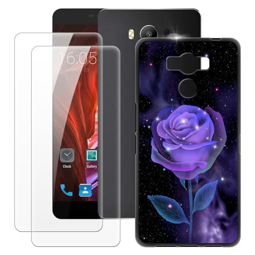 MILEGOO Elephone P9000 Case + 2PCS Screen Protector Tempered Glass, Ultra Thin Bumper Shockproof Soft TPU Silicone Cover for Elephone P9000 Lite (5.5”) Rose