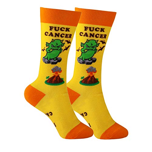 Bionic Blaze Cancer Gift Socks - Cancer Sucks Awareness Apparel - Limited Edition - (Yellow F Cancer)