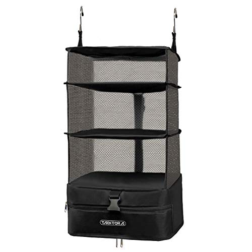 TABITORA Portable Hanging Travel Shelves Bag Packing Cube Organizer Suitcase Storage Large Capacity (Black L)