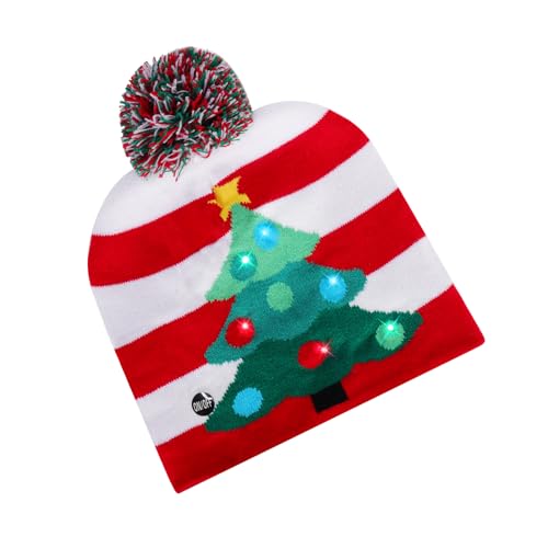 JIAN YA NA Winter Kids Warm Knit Hat: Unisex Sweater Hat Led Pom Pom Hat Colorful Flashing Cap Xmas Beanie Cap Christmas Party Favors for Adults and Kids (1pcs,Christmas Tree)