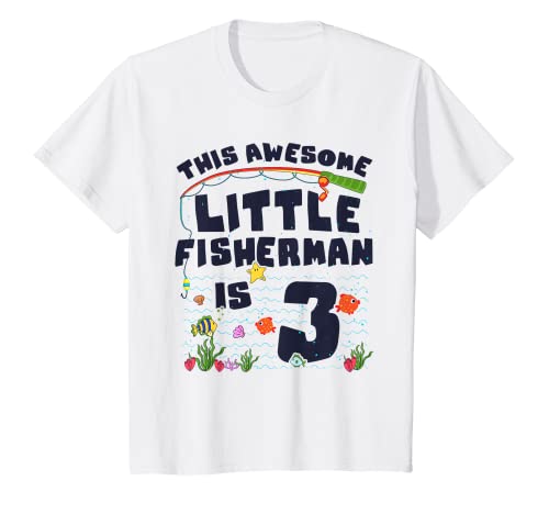 Kids 3 year old Little Fisherman Fishing Children 3rd Birthday T-Shirt
