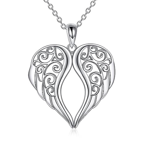 YFN Angel Wings Necklace Sterling Silver Guardian Angel Necklace Wings Pendant Jewelry for Women Gifts (Angel Wing)