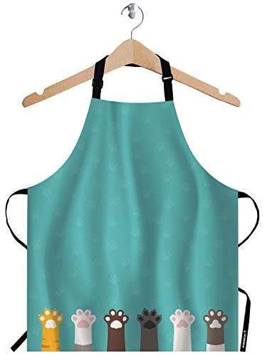 Wondertify Cat Paws Apron,The Claws Of Cats Of Different Breeds On The Blue Background Bib Apron with Adjustable Neck for Men Women,Suitable for Kitchen Cooking Waitress Chef Grill Bistro Baking Apron