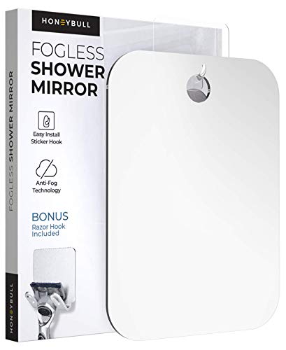 HONEYBULL Fogless Shower Mirror with Razor Holder - Large 8x10in Anti Fog Flat Mirror for Shaving and Bathroom