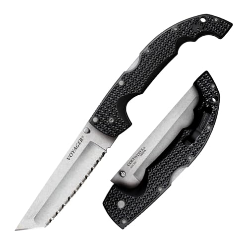 Cold Steel XL Voyager 5.5' AUS10A Tanto Point Serrated Edge Razor-Sharp Blade 6.75' Griv-Ex Handle Everyday Carry Tactical Folding Knife