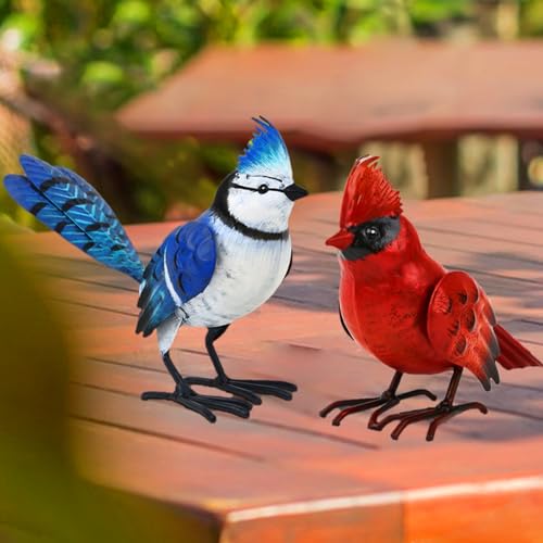 Shorayn Cardinal Decor Garden Statues Metal Bird Yard Art Sculptures,Standing Blue Jay Figurine Outdoor Decoration for Lawn Ornament,Gifts for Christmas Housewarming