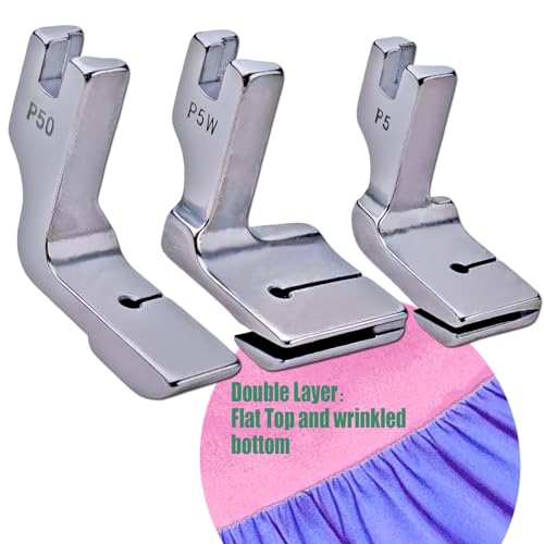 3 PCS Piping Sewing Machine Presser Foot, 2024 Latest Common Ruffler Foot Double Gathering Pleated Shirring Presser Foot Sewing Machine Feet Industrial P5 P50 P5W Fits for Most of Sewing Machine
