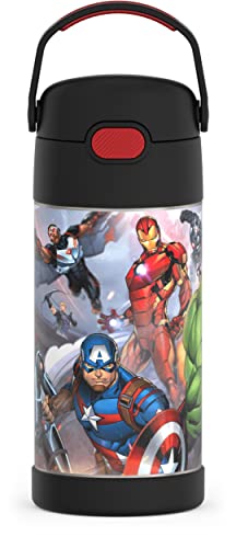THERMOS FUNTAINER 12 Ounce Stainless Steel Vacuum Insulated Kids Straw Bottle, Avengers
