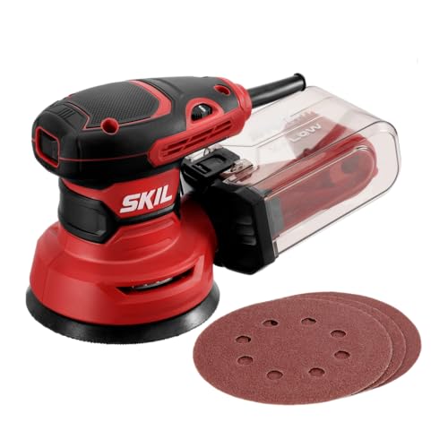 SKIL 5” Random Orbital Sander with Cyclonic Dust Box & 3pc Sanding Sheet - SR211601, Multicolor