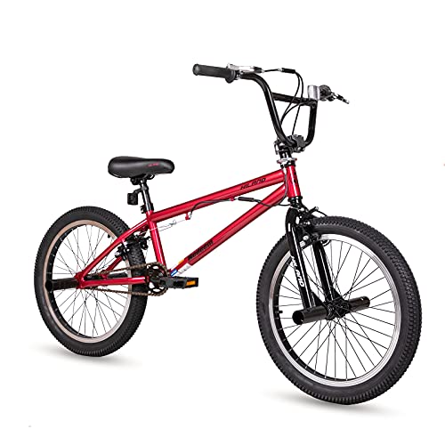 Hiland 20 inch Freestyle Kids BMX Bike,Beginner-Level to Advanced Riders with 360 Degree Gyro & 4 Pegs, Kids' Bicycles for Boys,Girls Red