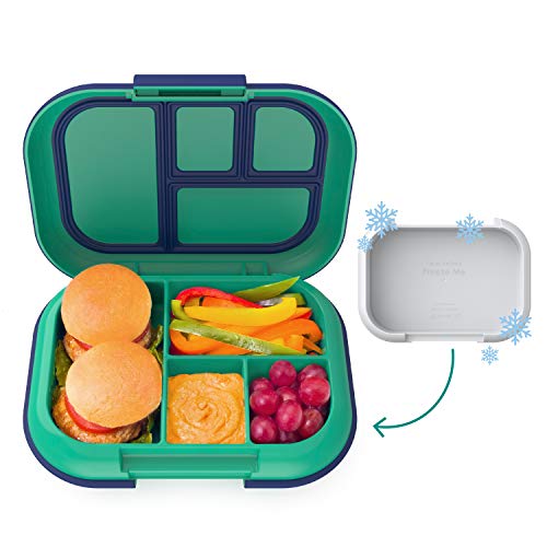 Bentgo Kids Chill Lunch Box - Leak-Proof Bento Box with Removable Ice Pack & 4 Compartments for On-the-Go Meals - Microwave & Dishwasher Safe, Patented Design, 2-Year Warranty (Green/Navy)